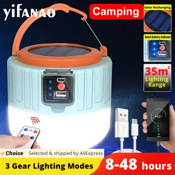 Мощный солнечный светодиодный фонарь для кемпинга, USB-аккумуляторная лампа для уличной палатки, портативный фонарь, аварийные огни для барбекю, пешие прогулки
