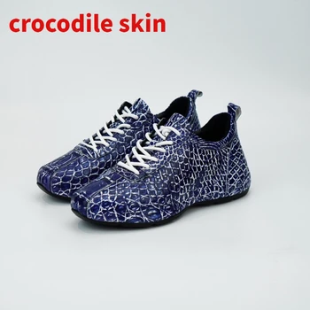 Мужская обувь из крокодиловой кожи, Новые увеличенные кроссовки ручной работы из натуральной кожи, Обувь для папы на толстой подошве, мужская спортивная повседневная обувь
