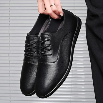 Мужская повседневная обувь из натуральной кожи, уличная обувь в горошек без шнуровки, британские мужские лоферы с нескользящей мягкой подошвой, черная обувь для вождения, мужская