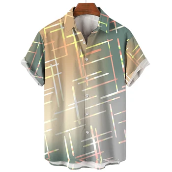 Мужская рубашка, Летняя Блузка, Клетчатые Топы с 3D Принтом, Одежда в стиле Харадзюку, Гавайские Рубашки, Мужская Дизайнерская Одежда С Лацканами, Мужская Свободная футболка