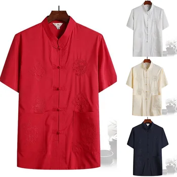Мужские топы Hanfu в китайском стиле, Традиционные китайские рубашки, Брюки для кунг-фу ушу, Короткая рубашка, Восточная модная одежда