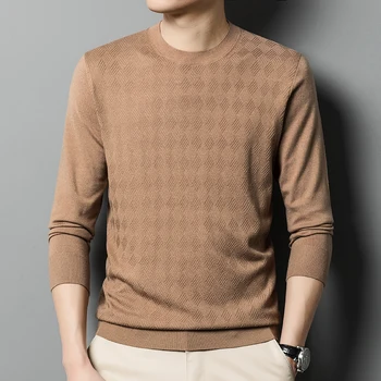 Мужской пуловер из высококачественной шерсти 27,7%, весенняя новинка, корейский приталенный однотонный вязаный свитер, брендовая мужская одежда