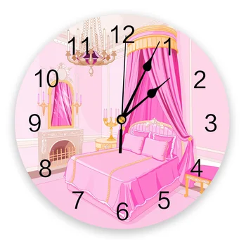Мультяшное розовое искусство для спальни, милые круглые настенные часы, Акриловые Подвесные бесшумные часы, Домашний интерьер, спальня, гостиная, Офисный декор
