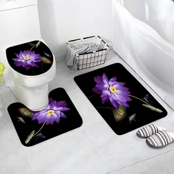 Набор ковриков для ванной с фиолетовым лотосом, цветочное растение 