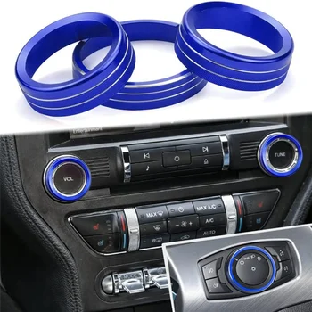 Накладное кольцо для ручек приборной панели Ford Mustang 2015-2021, переключатели громкости фар, кнопка настройки, крышка ручки управления, синий, 3 шт.
