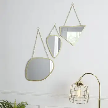 Настенный декор из 3 предметов, набор акцентных зеркал с геометрическим золотым креплением на стену