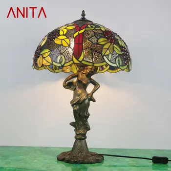 Настольная лампа ANITA European Tiffany Glass LED Creative Retro Fine Desk Light Декор для дома, гостиной, прикроватной тумбочки в спальне