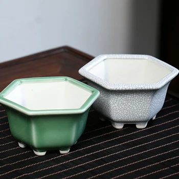 Недавно изготовленная чаша для цветочного горшка с отверстием, мини-кашпо из керамической посуды с толстой глазурью, керамическая посуда ручной работы с отверстием
