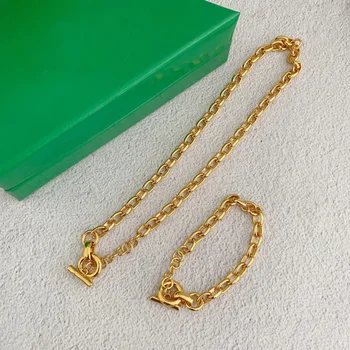 Неподвластные времени латунные цепочки с гео-прокладкой, ожерелье для женщин, дизайнерские украшения, Подарочный набор от роскошного бренда Ins Trend Aesthetic 3323