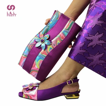 Нигерийские женские королевские свадебные туфли и сумка зрелого фиолетового цвета в цветочек, комплект в африканском стиле