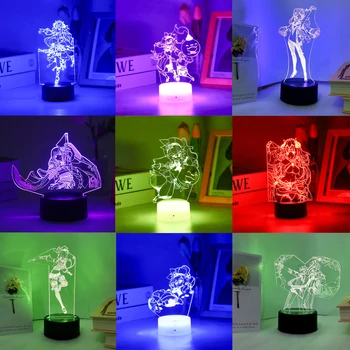 Новая 3D Светодиодная Лампа Genshin Impact Raiden Shogun Dori YELAN KUKI SHINOBU Игровая Фигурка Для Детской Спальни Nilou Акриловые Ночные Светильники Подарок