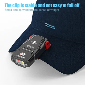 Новая мини-светодиодная сенсорная фара с зажимом для шляпы, фонарь для рыбалки, USB-перезаряжаемая фара для кемпинга с регулируемым углом наклона, рабочий фонарь