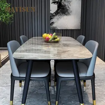 Новая роскошная мебель для столовой в итальянском стиле, современный Креативный Прямоугольный Мраморный обеденный стол, обеденный набор из 4 стульев со столом