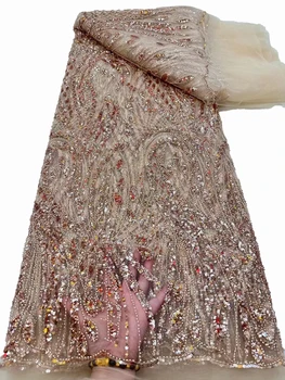 Новая тюлевая кружевная ткань с пайетками из бисера, модные свадебные платья для вечеринок, ткань для платья 5 ярдов