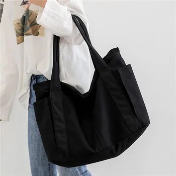 Новая холщовая сумка с несколькими карманами, женская школьная сумка для отдыха, сумка с верхней ручкой для подростка, большая вместительная сумка для покупок, сумка-тоут