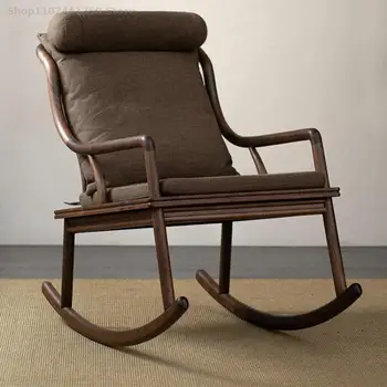 Новое китайское кресло-качалка из массива дерева, диван со спинкой для гостиной, балкона, Североамериканский орех, Повседневное домашнее кресло для отдыха