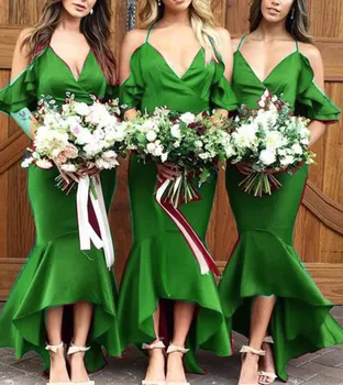 Новое поступление! платья подружек невесты с высокими и низкими бретельками-спагетти, асимметричное платье русалки из тафты, свадебный гость, свадебный гость
