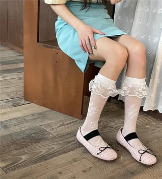 Новые кружевные носки для телят Sweet Girl с темным рисунком, Сетчатые носки в стиле Лолиты для девочек