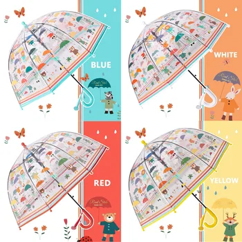Новый детский зонт Прозрачный автоматический с мультяшным рисунком животных для детей Мальчиков и девочек Прозрачный
