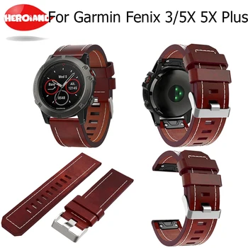 Новый Кожаный Ремешок для наручных Часов Easy fit quick Bracelet Belt 26 ММ Для Garmin Fenix 3/Fenix 5X 5X Plus Smart Watch band браслет