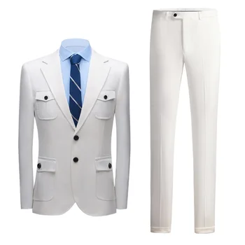 Новый комплект из двух предметов для белого костюма: одежда для охоты или выступлений, мужской стильный повседневный стиль, свадебное платье для жениха