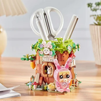 Новый креативный держатель для ручек с кроликом LOZ Идея строительного блока Орнамент для хранения в офисе Кирпичи Наборы цветов своими руками Детские праздничные игрушки Подарки