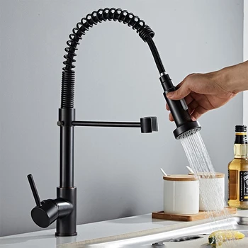 НОВЫЙ матово-черный кухонный кран, установленный на бортике смесителя, Вращающаяся на 360 градусов форсунка для распыления воды, Краны для горячей и холодной воды для кухонной раковины