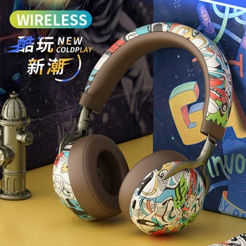 Новый продукт VJ086 металлическая беспроводная bluetooth-гарнитура graffiti с микрофоном и сабвуфером мультяшная игровая гарнитура поддерживает TF-карту FM-радио