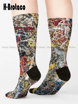 Номер 17A--- Носки Jackson Pollock, Женские Удобные Носки Для девочек, Спортивные Носки в стиле Харадзюку, Gd, Хип-Хоп, Мультяшное Повседневное Искусство