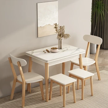 Обеденные столы для маленькой квартиры из массива дерева, выдвижные многофункциональные складные столы, простой домашний стол и стул в скандинавском стиле