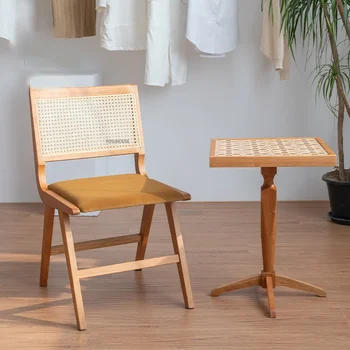 Обеденные стулья из массива дерева в японском стиле для кухонной мебели Household Настольный стул Простой обеденный стул со спинкой из ротанга на открытом воздухе