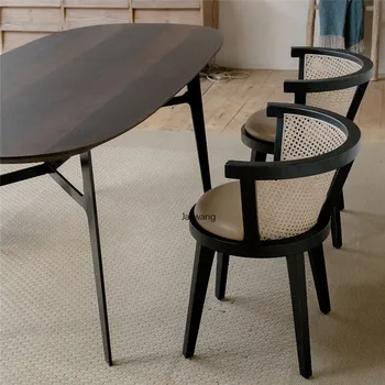 Обеденные стулья из ротанга в скандинавском стиле для кухни Обеденный стул из ротанга из массива дерева для совещаний Современная минималистичная мебель для дома Кресло Combin