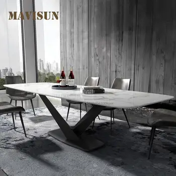 Обеденный набор из 6 стульев с современным мраморным столом для большой квартиры Итальянский минималистичный кухонный стол для семьи, используемый в высоком качестве
