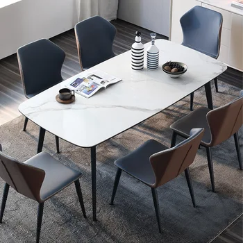 Обеденный стол в итальянском стиле с минималистичной каменной плитой, дизайнерский стиль, домашний прямоугольный обеденный стол с ярким лицом, легкая роскошная гостиная