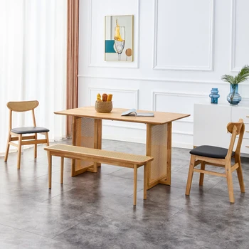 Обеденный стол.Обеденный стол из МДФ в китайском стиле в стиле сельского ретро, простой современный обеденный стол из имитации ротанга, деревянный обеденный стол
