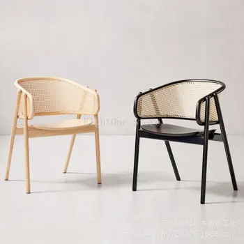Обеденный стул в стиле ретро Nordic home гостиная стул со спинкой из ротанга и массива дерева, обеденный стол и стул с подлокотниками в семье