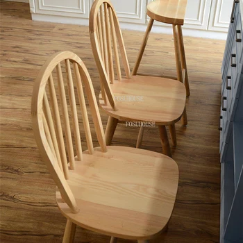 Обеденный стул из массива дерева в скандинавском стиле для кухни, Виндзорский стул, креативные дизайнерские бревенчатые стулья для спальни, простой японский стул с павлином.