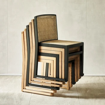Обеденный стул из ротанга, массив дерева, скандинавский стул с простой спинкой, современный B & B, Косметический стул для спальни, Офисный стул, ресторан
