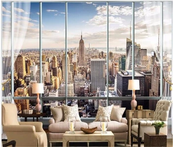 обои beibehang на заказ 3D стереофоническая фреска современное виртуальное окно гостиная диван-кровать спальня Нью-Йорк фоновое украшение