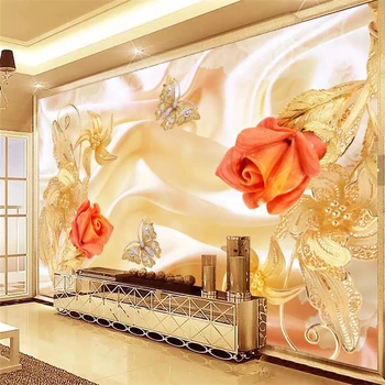 Обои beibehang на заказ гостиная спальня фрески модная атмосфера роза бабочка ювелирные изделия ТВ фон настенное украшение