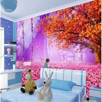 обои beibehang на заказ, настенная роспись HD, розовый сказочный мир, рай для детей, фон для телевизора, шелковые фотообои на заказ