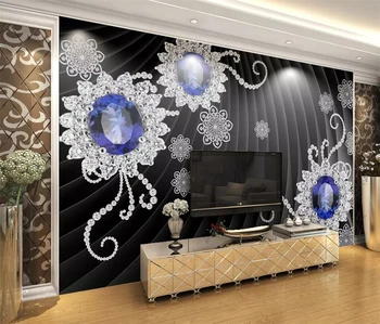 обои wellyu для домашнего декора Обои на заказ Благородный черный 3D кристалл, бриллиантовый цветок, украшения, фон для стен из папье-маше