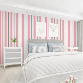 Обои в средиземноморском стиле с вертикальными полосками, детская комната, современные простые Темно-синие Розовые обои для спальни мальчиков и девочек