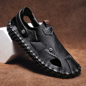 Обувь Мужские сандалии 2023 Летние дышащие кожаные повседневные сандалии для мужчин, сандалии, спортивная обувь для мужчин на открытом воздухе, бесплатная доставка