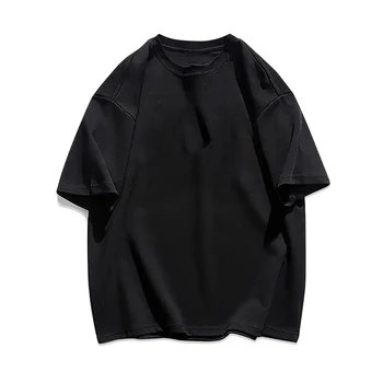 Однотонные футболки из плотного хлопка весом 210 г, летние простые футболки из 100% хлопка с коротким рукавом высокого качества