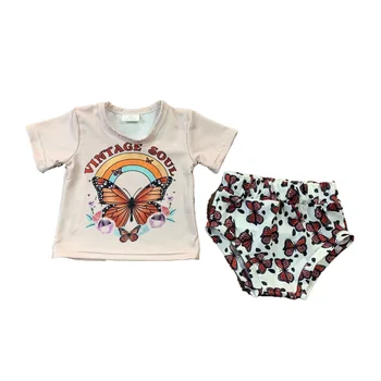 Оптовая продажа Детской одежды, шорты в западном стиле, Комплекты для младенцев, Комплекты с коровами и бабочками