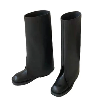 Осенне-зимние новые рыцарские сапоги black fried street show тонкие длинные брюки на плоской подошве женские ботинки