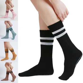 Осенне-зимние носки для пилатеса, носки для фитнеса, чулки, нескользящие носки для йоги, хлопковые женские махровые спортивные носки средней длины