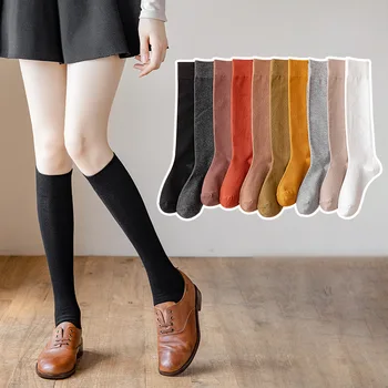 Осенне-зимние носки до икр, хлопчатобумажные носки, носки-тюбики, форменные носки, японские студенческие носки, черные, белые чулки выше колена