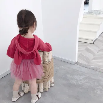 Осеннее милое сетчатое платье с капюшоном в стиле пэчворк с заячьими ушками для девочек 2022, милые детские платья принцессы с длинными рукавами